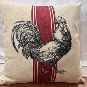 Rooster Print Accent Pillow - Red and Cream